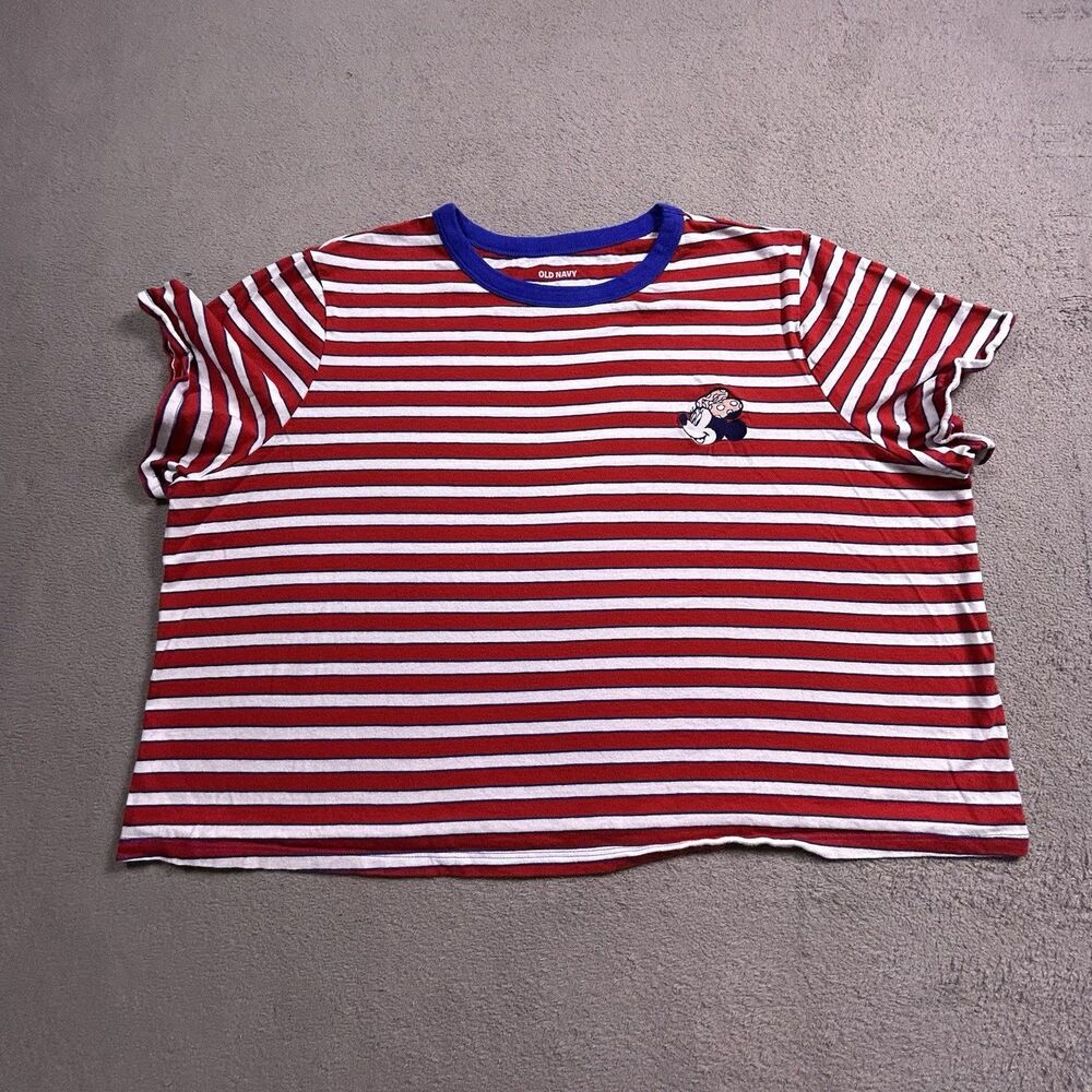 Old Navy Disney T-Shirt Womens XL Red White Striped Minnie Mouse Cropped